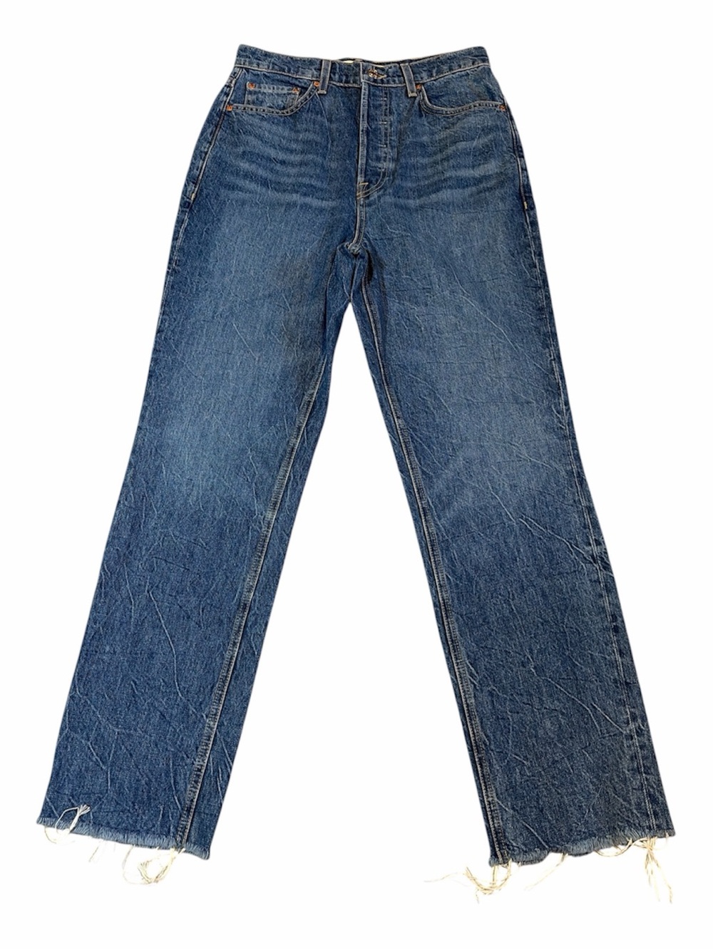 GRLFRND Cassidy Straight Leg Jeans This Just Happened Wash Size 28 Raw Hem